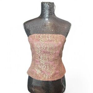 Vintage Cache‎ Y2K Coquette Fairy Lace Bustier Pink Gold Corset 6 Romantic Sexy